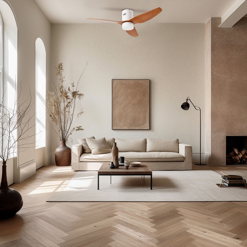 ZEVENTI - Ventilador de techo LED PADUA LED/18W/230V 3000/4000/6000K Wi-Fi Tuya blanco/marrón + mando a distancia