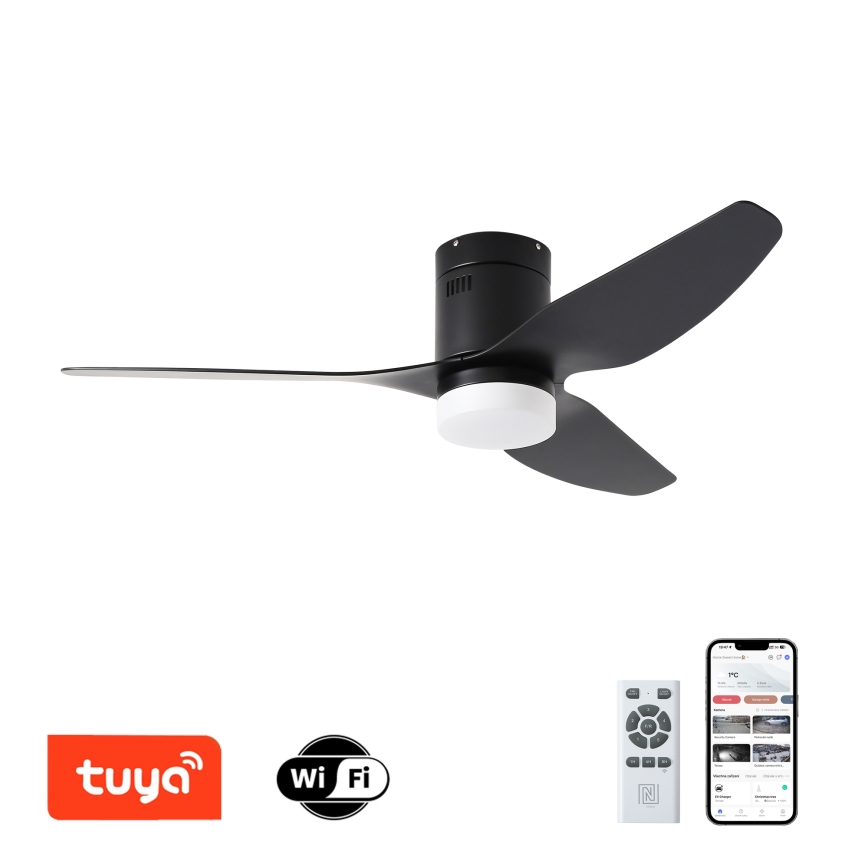 ZEVENTI - Ventilador de techo LED regulable PADUA LED/18W/230V 3000-6000K Wi-Fi Tuya negro + control remoto