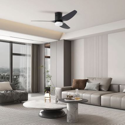 ZEVENTI - Ventilador de techo LED regulable PADUA LED/18W/230V 3000-6000K Wi-Fi Tuya negro + control remoto