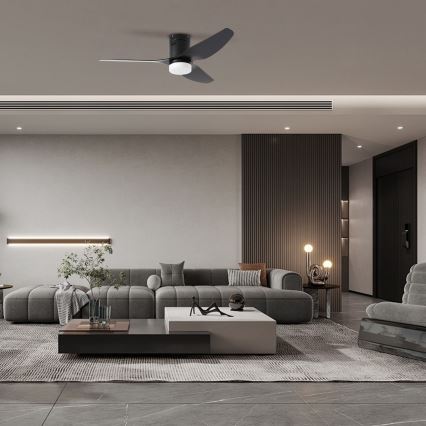 ZEVENTI - Ventilador de techo LED regulable PADUA LED/18W/230V 3000-6000K Wi-Fi Tuya negro + control remoto