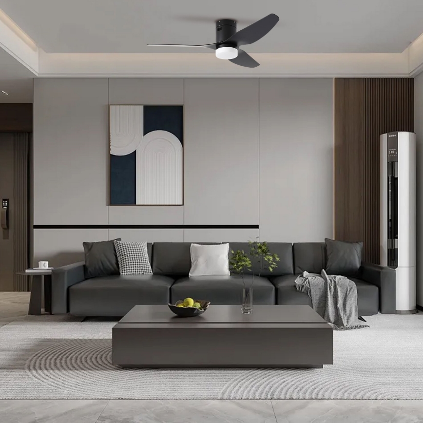 ZEVENTI - Ventilador de techo LED regulable PADUA LED/18W/230V 3000-6000K Wi-Fi Tuya negro + control remoto