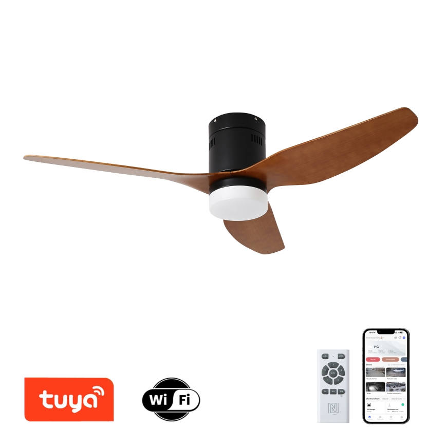 ZEVENTI - Ventilador de techo LED PADUA LED/18W/230V 3000/4000/6000K Wi-Fi Tuya negro/marrón + mando a distancia