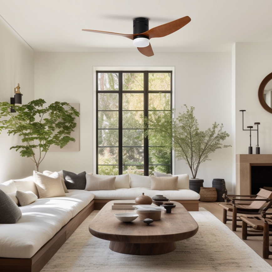 ZEVENTI - Ventilador de techo LED PADUA LED/18W/230V 3000/4000/6000K Wi-Fi Tuya negro/marrón + mando a distancia