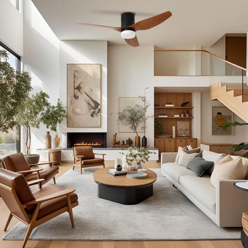 ZEVENTI - Ventilador de techo LED PADUA LED/18W/230V 3000/4000/6000K Wi-Fi Tuya negro/marrón + mando a distancia