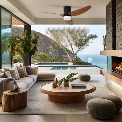 ZEVENTI - Ventilador de techo LED PADUA LED/18W/230V 3000/4000/6000K Wi-Fi Tuya negro/marrón + mando a distancia