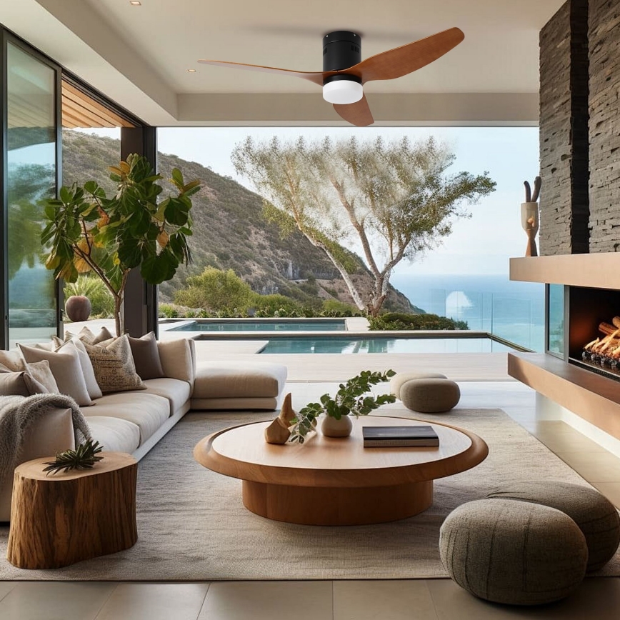 ZEVENTI - Ventilador de techo LED PADUA LED/18W/230V 3000/4000/6000K Wi-Fi Tuya negro/marrón + mando a distancia