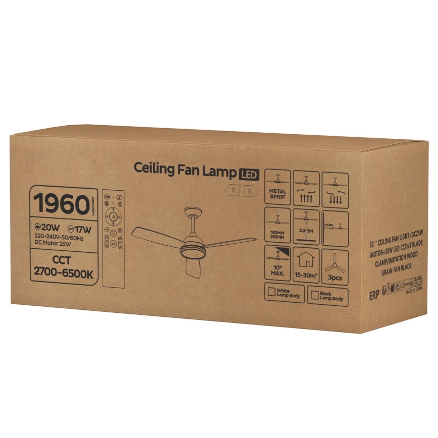 ZEVENTI - Ventilador de techo LED regulable ULUWATU LED/20W/230V 2700-6500K 132 cm marrón + mando a distancia