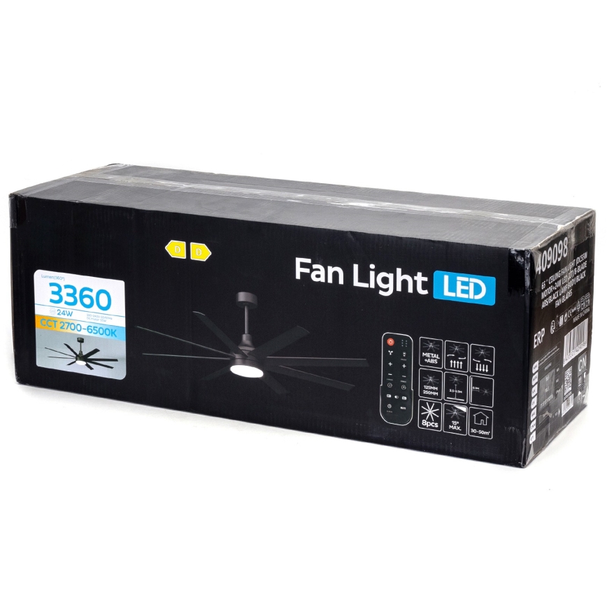 ZEVENTI - Ventilador de techo LED regulable WALKIKI LED/24W/230V 2700-6500K 165 cm negro + mando a distancia