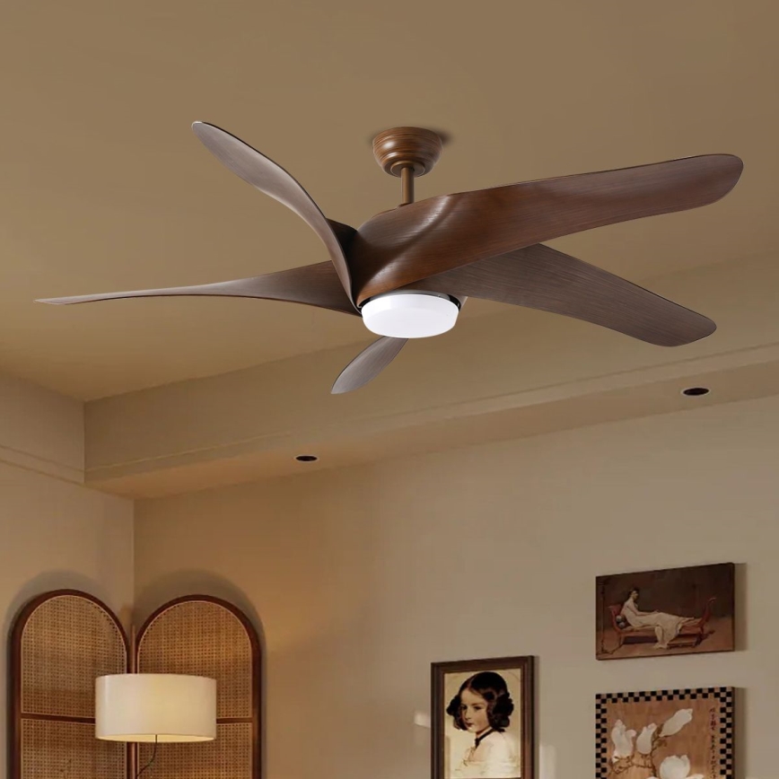 ZEVENTI - Ventilador de techo LED regulable LUCCA LED/18W/230V 3000-6000K Wi-Fi Tuya marrón + control remoto