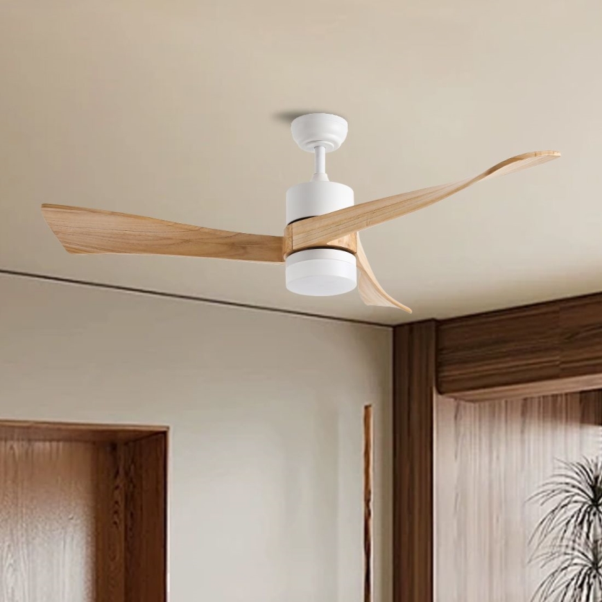 ZEVENTI - Ventilador de techo LED regulable NATURITO LED/18W/230V 3000-6000K Wi-Fi Tuya blanco/roble + control remoto