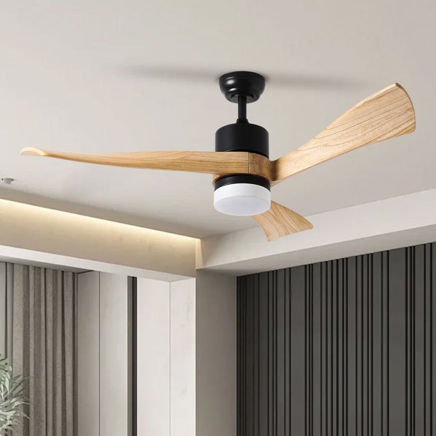 ZEVENTI - Ventilador de techo LED regulable NATURITO LED/18W/230V 3000-6000K Wi-Fi Tuya negro/roble + control remoto