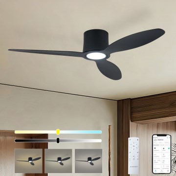 ZEVENTI - Ventilador de techo LED regulable VENTORA LED/24W/230V 3000/4000/6000K Wi-Fi Tuya negro + mando a distancia