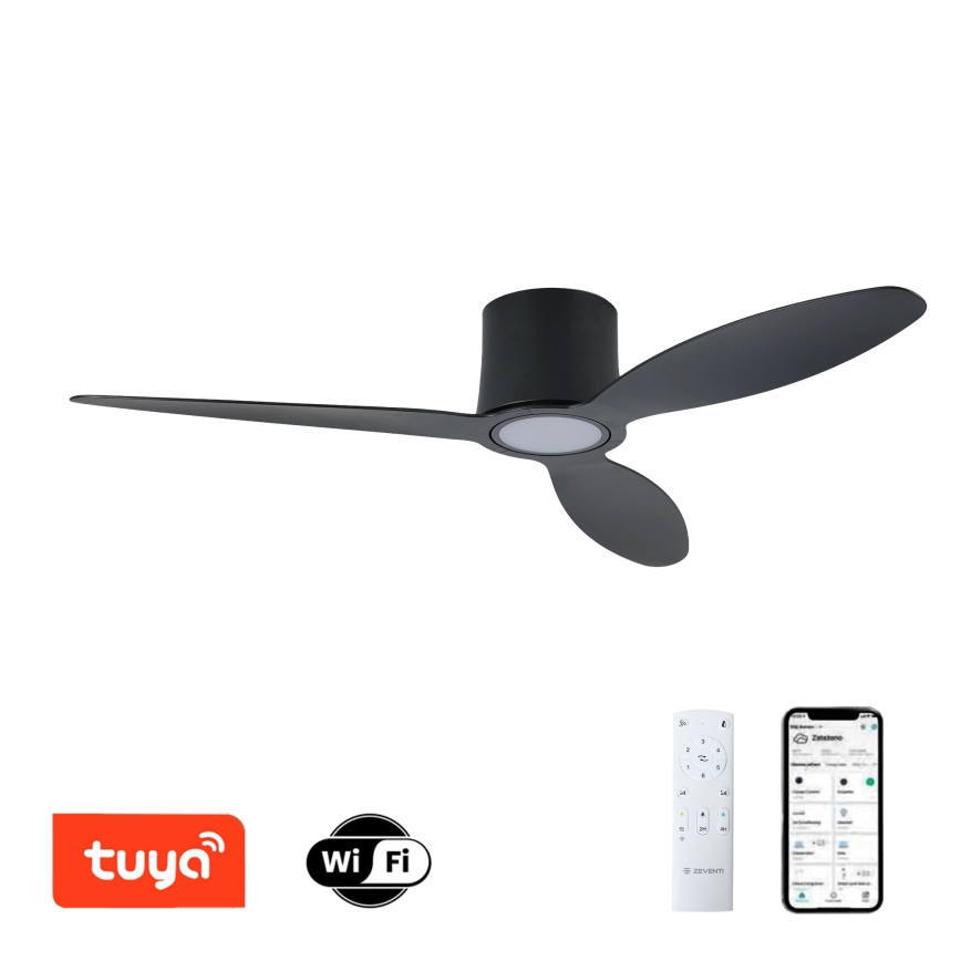 ZEVENTI - Ventilador de techo LED regulable VENTORA LED/24W/230V 3000/4000/6000K Wi-Fi Tuya negro + mando a distancia