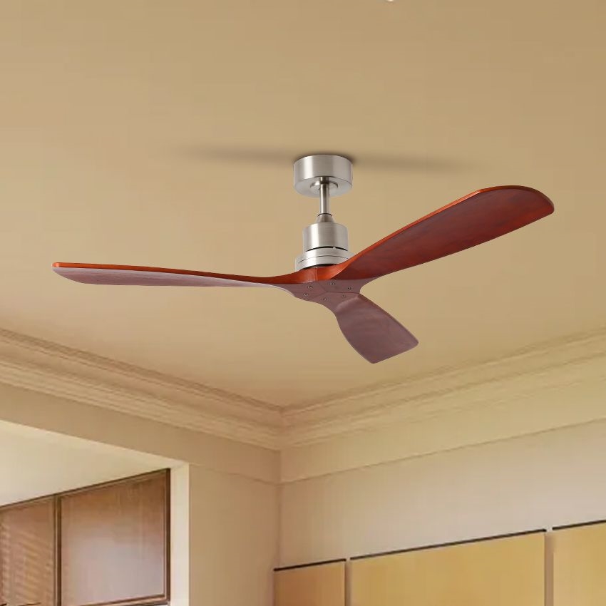 ZEVENTI - Ventilador de techo LIONI Wi-Fi Tuya cromo mate/roble + control remoto