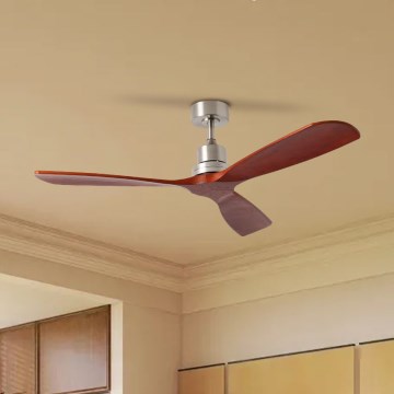 ZEVENTI - Ventilador de techo LIONI Wi-Fi Tuya cromo mate/roble + mando a distancia