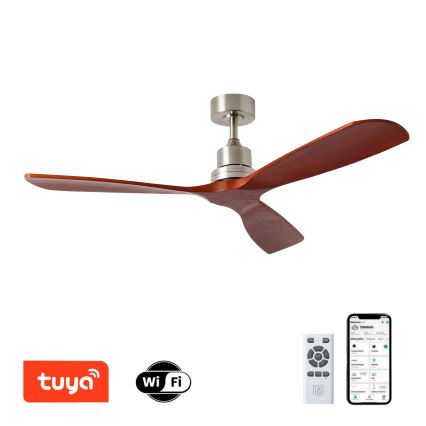 ZEVENTI - Ventilador de techo LIONI Wi-Fi Tuya cromo mate/roble + mando a distancia