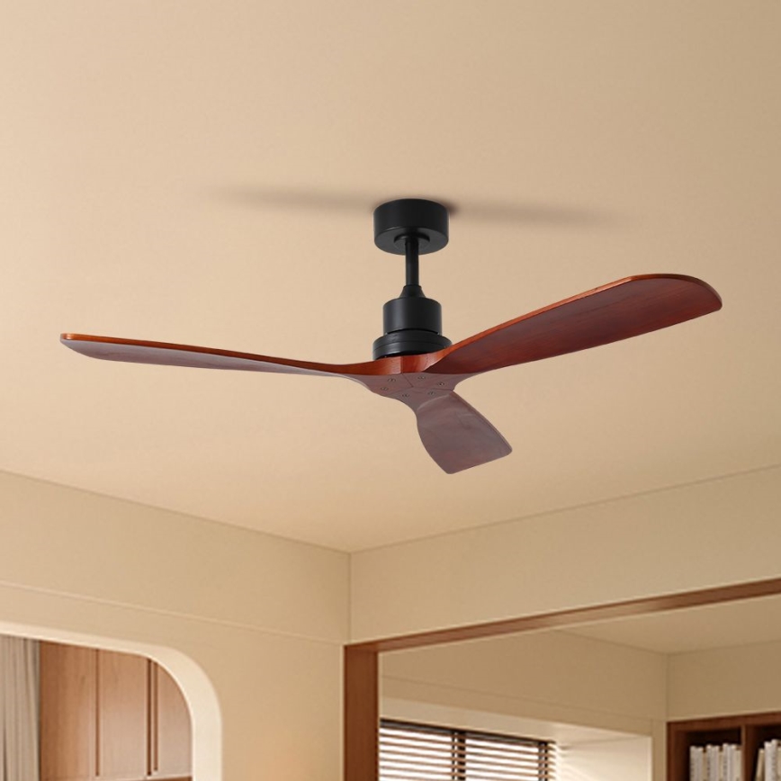 ZEVENTI - Ventilador de techo LIONI Wi-Fi Tuya negro/roble + control remoto