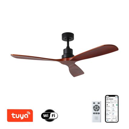 ZEVENTI - Ventilador de techo LIONI Wi-Fi Tuya negro/roble + control remoto
