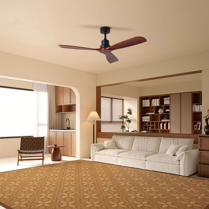 ZEVENTI - Ventilador de techo LIONI Wi-Fi Tuya negro/roble + control remoto