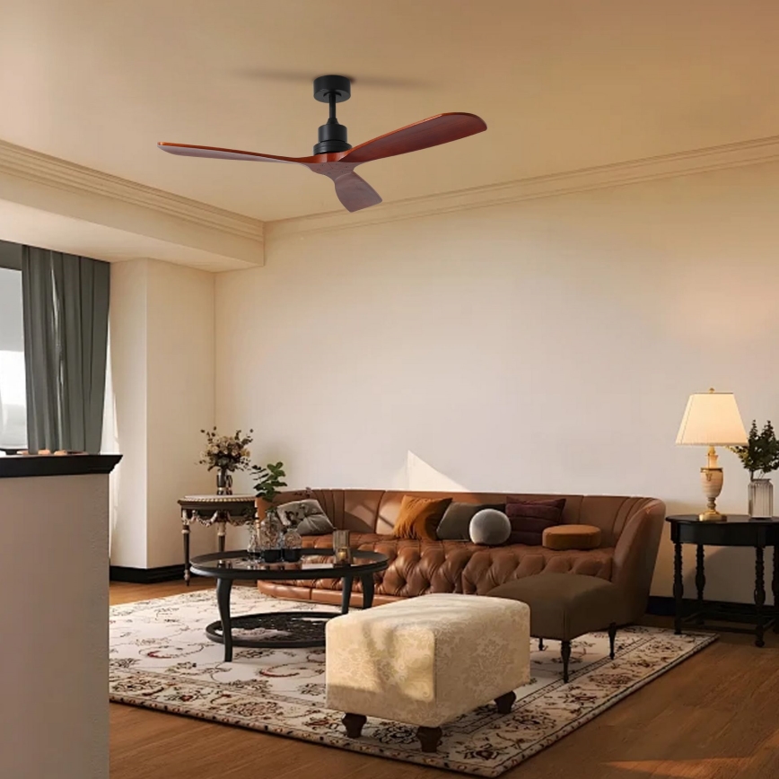 ZEVENTI - Ventilador de techo LIONI Wi-Fi Tuya negro/roble + control remoto