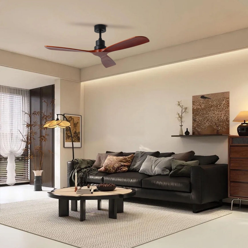 ZEVENTI - Ventilador de techo LIONI Wi-Fi Tuya negro/roble + mando a distancia