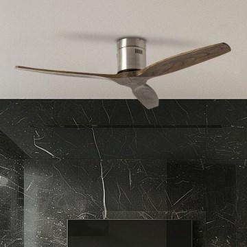 ZEVENTI - Ventilador de techo SPELLO Wi-Fi Tuya cromo mate/roble + mando a distancia