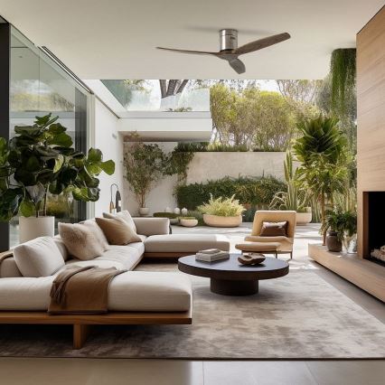 ZEVENTI - Ventilador de techo SPELLO Wi-Fi Tuya cromo mate/roble + mando a distancia