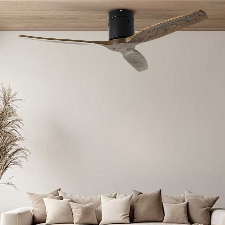 ZEVENTI - Ventilador de techo SPELLO Wi-Fi Tuya negro/roble + control remoto
