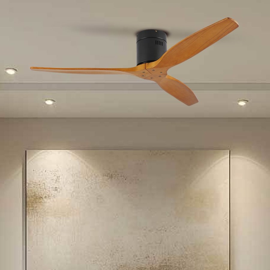 ZEVENTI - Ventilador de techo SPELLO Wi-Fi Tuya negro/roble + control remoto