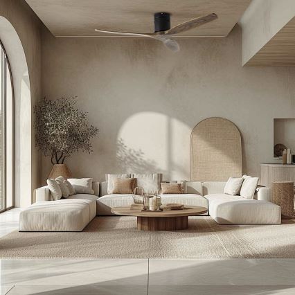 ZEVENTI - Ventilador de techo SPELLO Wi-Fi Tuya negro/roble + mando a distancia