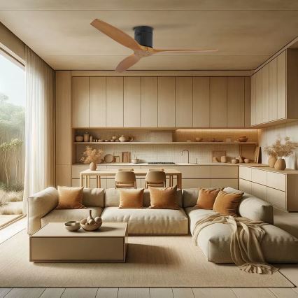 ZEVENTI - Ventilador de techo SPELLO Wi-Fi Tuya negro/roble + mando a distancia