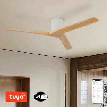 ZEVENTI - Ventilador de techo VELLON Wi-Fi Tuya blanco/paulownia + mando a distancia
