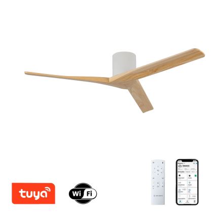 ZEVENTI - Ventilador de techo VELLON Wi-Fi Tuya blanco/paulownia + mando a distancia
