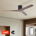 ZEVENTI - Ventilador de techo VELLON Wi-Fi Tuya negro/nogal + mando a distancia