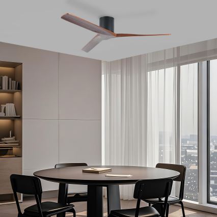 ZEVENTI - Ventilador de techo VELLON Wi-Fi Tuya negro/nogal + mando a distancia