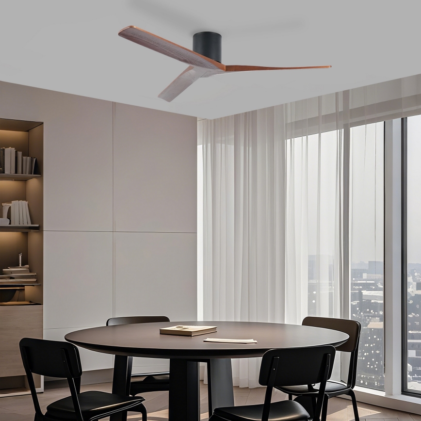 ZEVENTI - Ventilador de techo VELLON Wi-Fi Tuya negro/nogal + mando a distancia