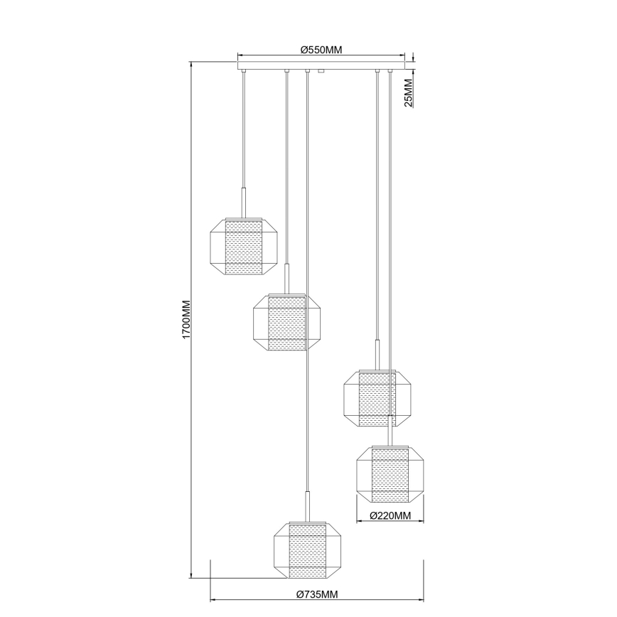 Zuma Line - Lámpara colgante con cable 5xE27/25W/230V, diámetro 73 cm, oro/negro