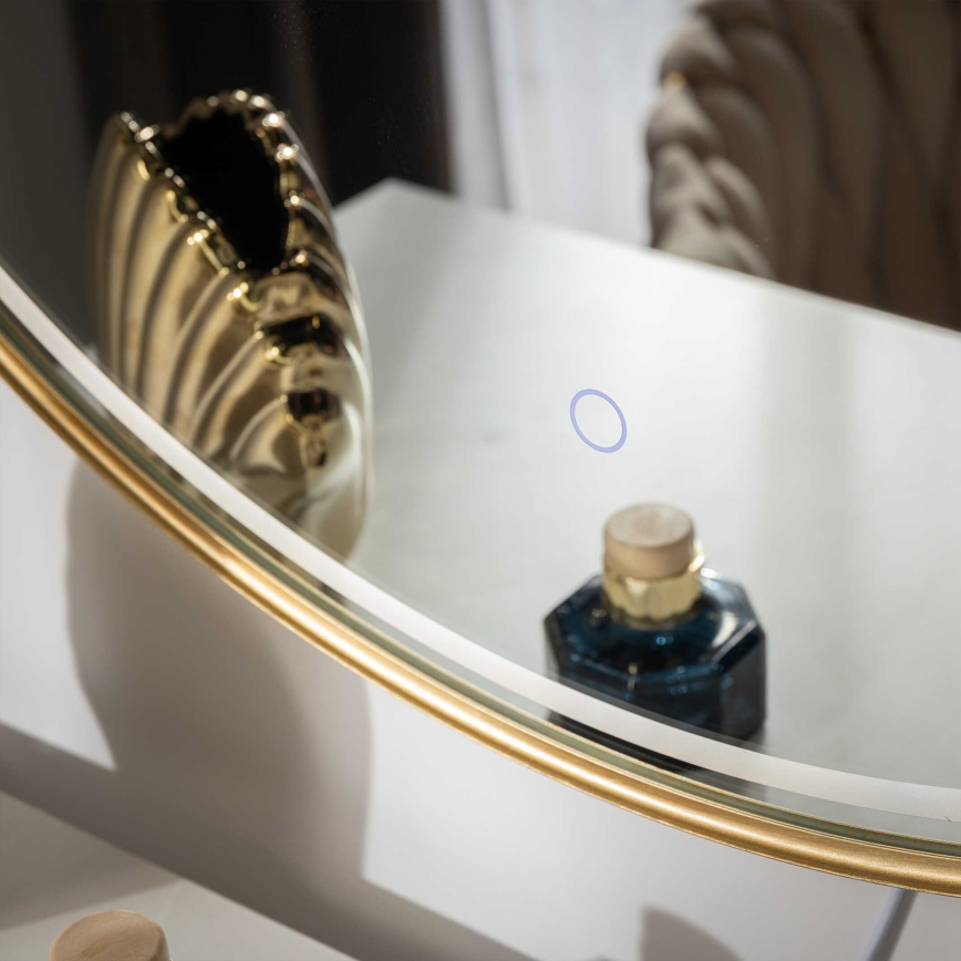 Zuma Line - Espejo de pared para baño con iluminación LED integrada/36W/230V/3000/4000/6000K/Ø 80 cm/IP44/dorado