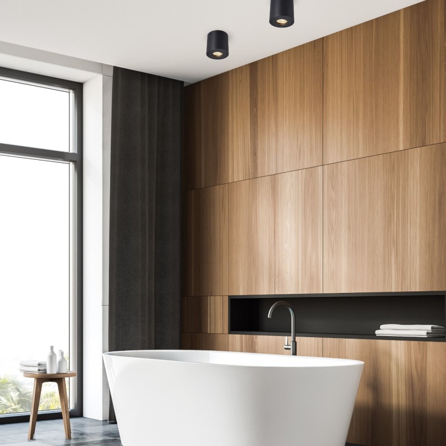 Zuma Line - Lámpara empotrable LED RGBW regulable para baño 1xGU10/6W/230V IP44 negra + mando a distancia