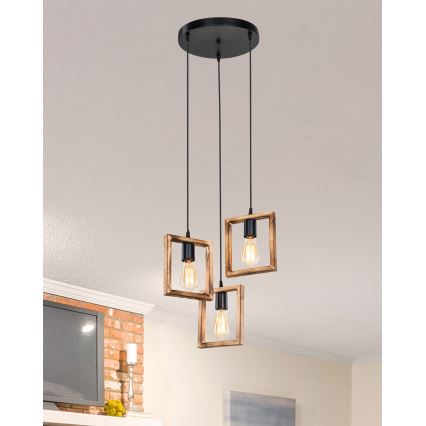 Zuma Line - Lámpara colgante 3xE27/20W/230V pino/negro