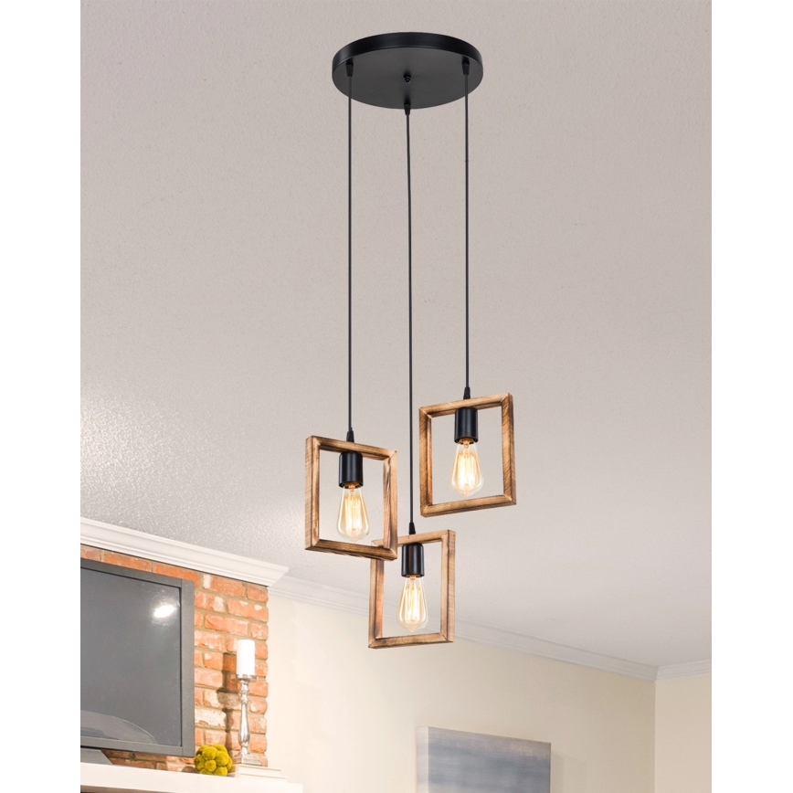 Zuma Line - Lámpara colgante 3xE27/20W/230V pino/negro