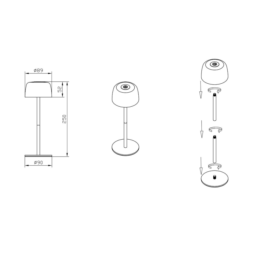 Zuma Line - Lámpara de mesa LED recargable y regulable LED/2W/1200 mAh IP44 negro