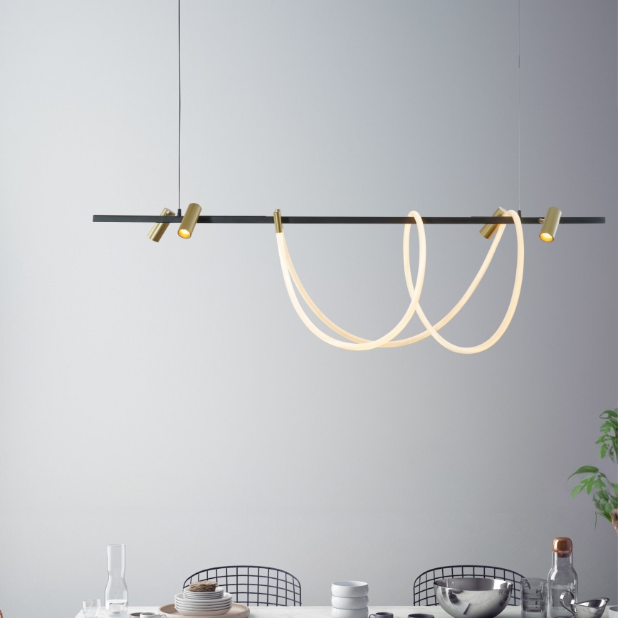 Zuma Line - Lámpara de araña LED regulable LED/60W + LED/7,5W/230V 2700-6000K negro/dorado + control remoto